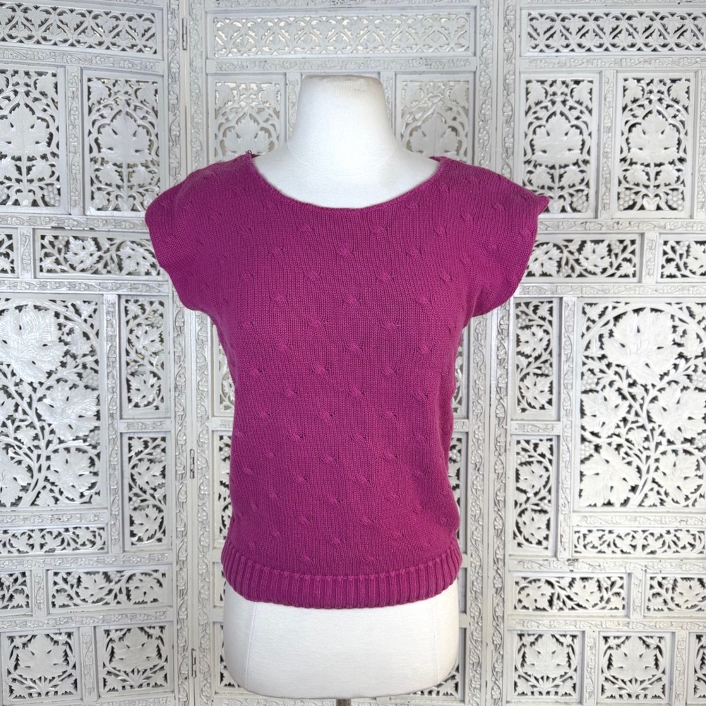 Vtg Retro Magenta Pink Sleeveless Sweater Vest Womens Medium Grannycore Chunky